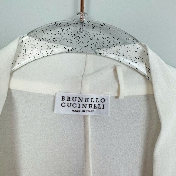 BRUNELLO CUCINELLI | NEW Waterfall Cream Wrap Silk Blouse Women’s Size Large - Picture 8 of 13
